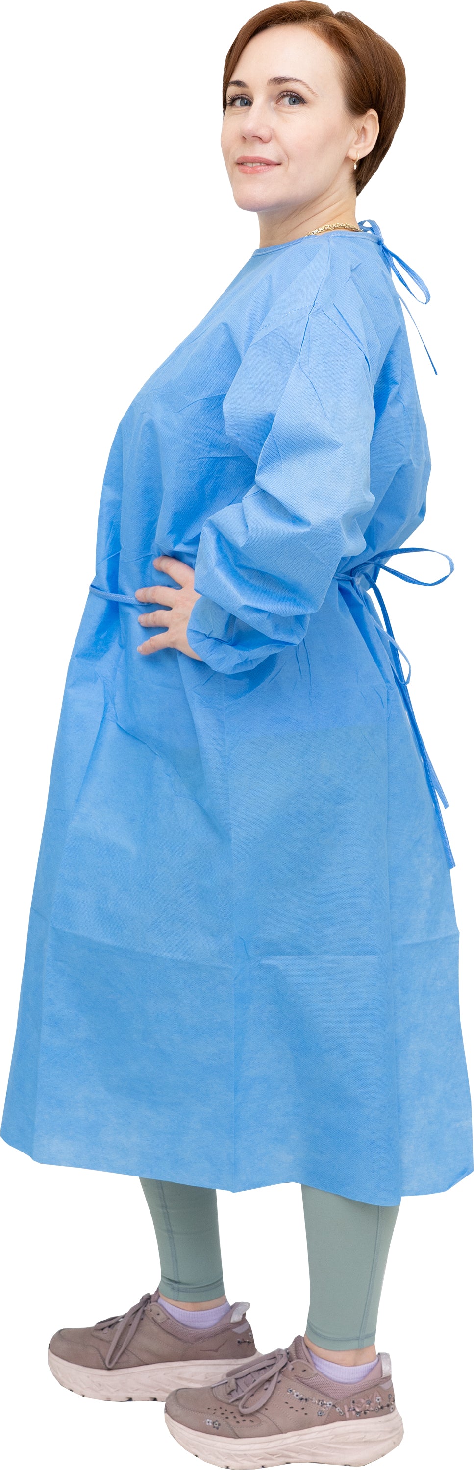 100 Case - Level 2 Disposable Isolation Gowns - SMS 35g, Knitted Cuffs, Fully Closed Double Tie Neck and Waist, Universal Fit, Latex-Free, Blue