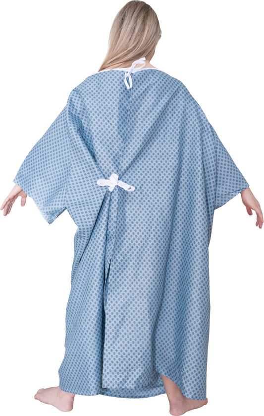 1 Dozen - 5XL Value Washable Hospital Robe Blue Snow Crystal Print, Dual Back Ties