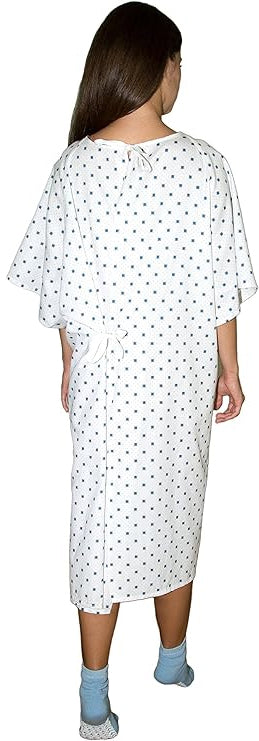 1 Dozen - Deluxe Demure Print Hospital Gown / Hospital Patient Gown w/ Back Ties White