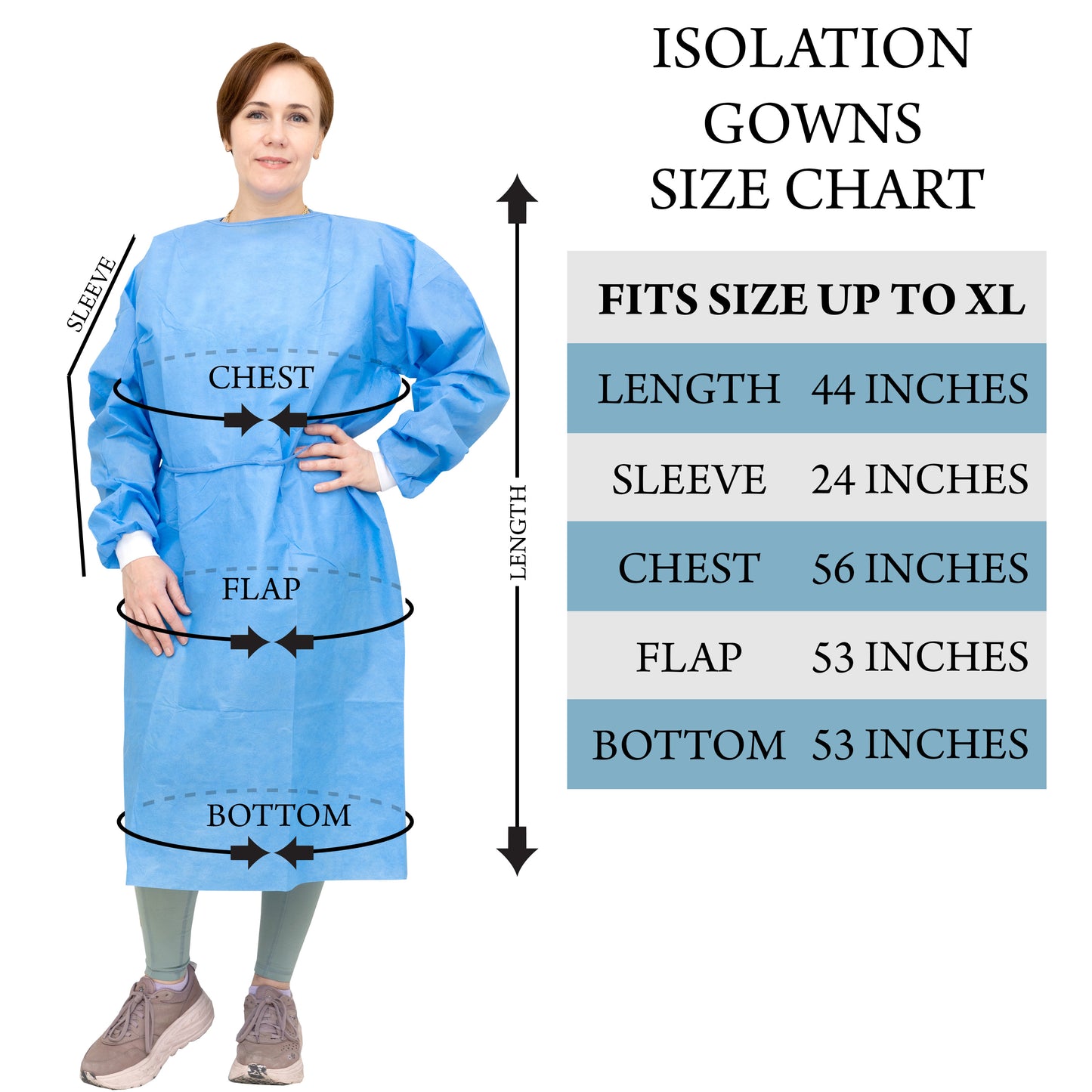 100 Case - Level 2 Disposable Isolation Gowns - SMS 35g, Knitted Cuffs, Fully Closed Double Tie Neck and Waist, Universal Fit, Latex-Free, Blue