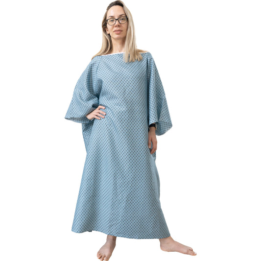 1 Dozen - 5XL Value Washable Hospital Robe Blue Snow Crystal Print, Dual Back Ties