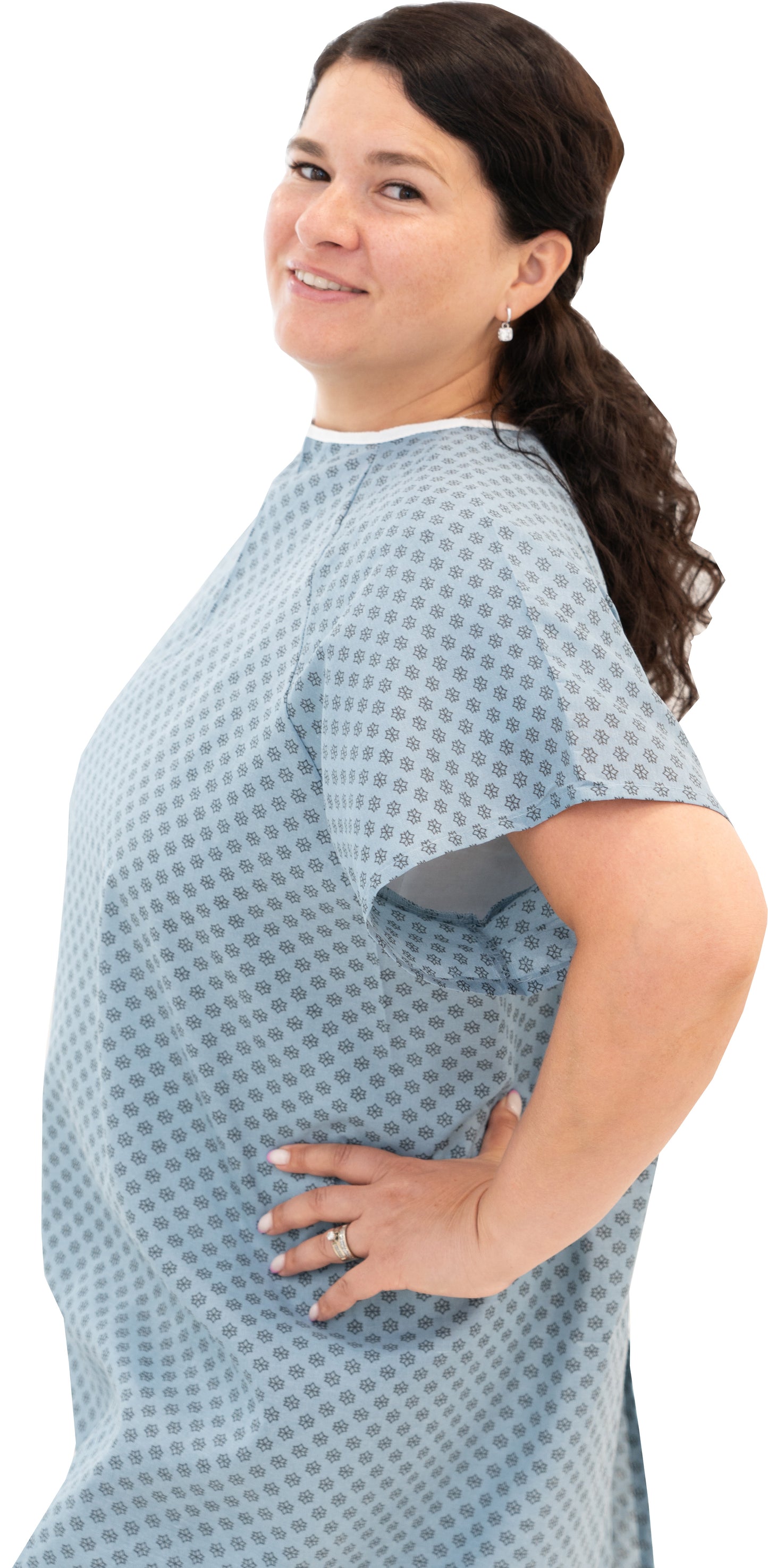 1 Dozen - Value Wholesale Economy Hospital Gown - Blue with Snowflake Prints