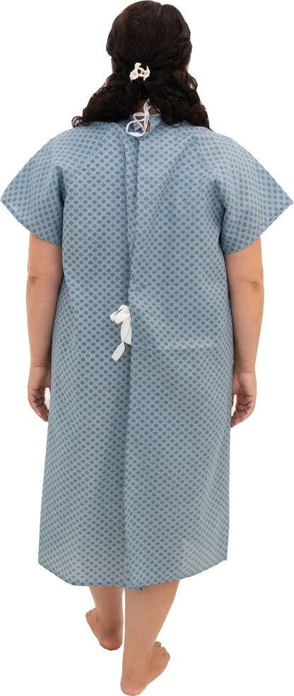 1 Dozen - Value Wholesale Economy Hospital Gown - Blue with Snowflake Prints