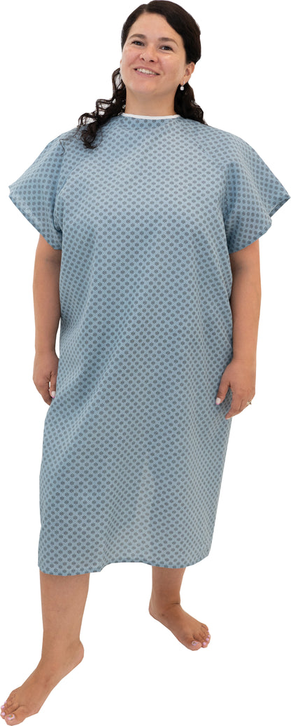 1 Dozen - Value Wholesale Economy Hospital Gown - Blue with Snowflake Prints