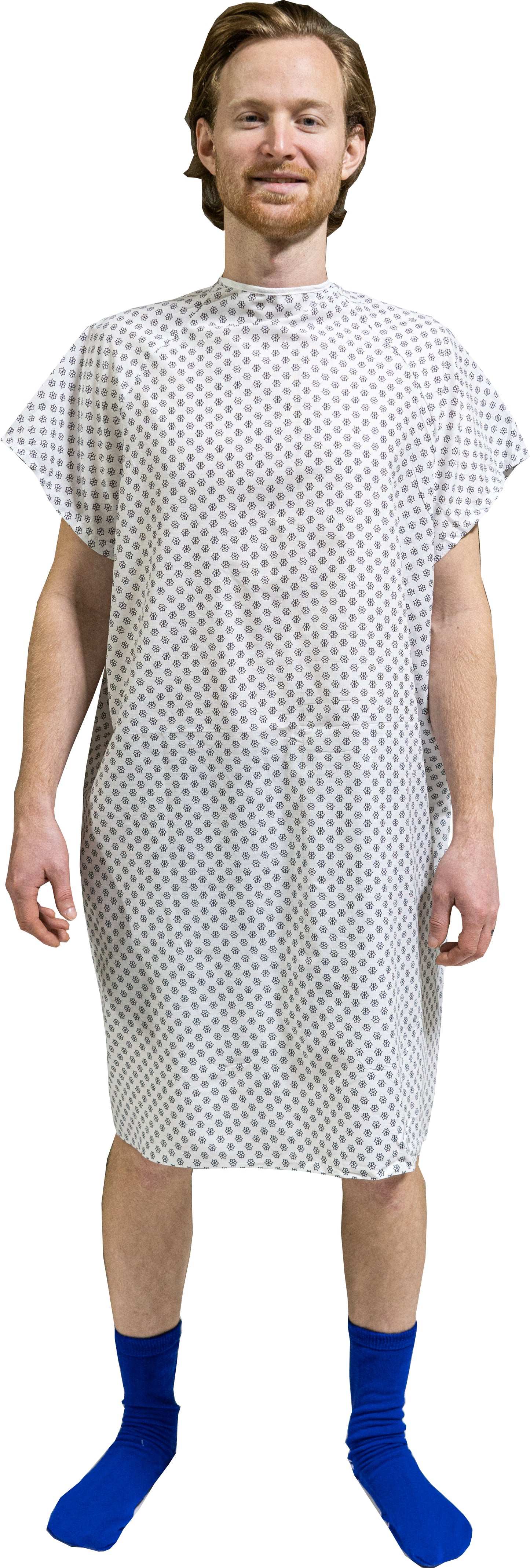 1 Dozen - Value Wholesale Economy Hospital Gown - White with Snowflake Prints