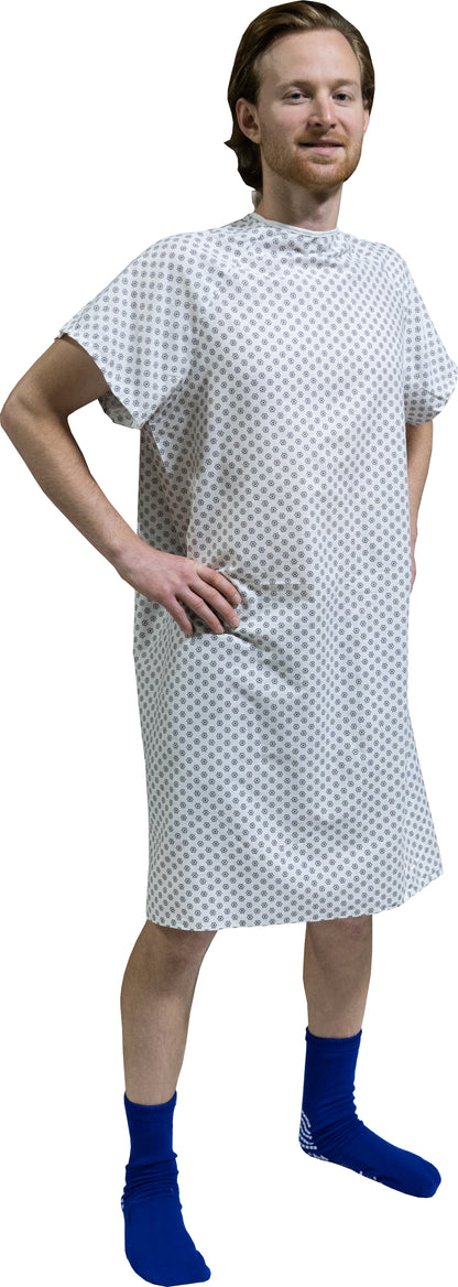 1 Dozen - Value Wholesale Economy Hospital Gown - White with Snowflake Prints