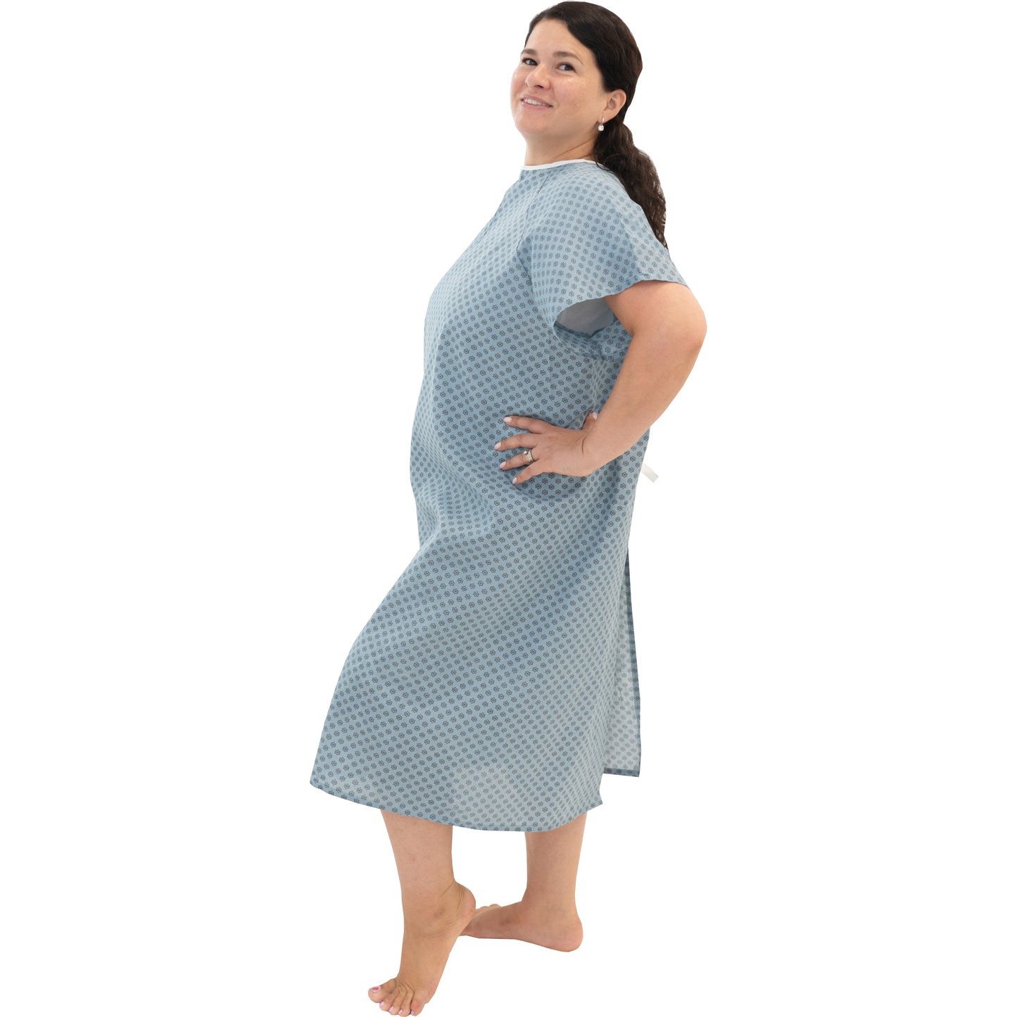 1 Dozen - Value Wholesale Economy Hospital Gown - Blue with Snowflake Prints
