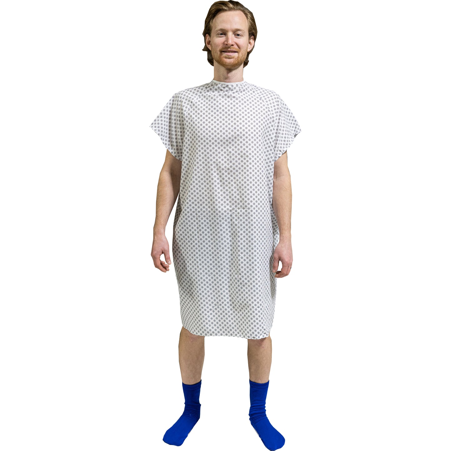 1 Dozen - Value Wholesale Economy Hospital Gown - White with Snowflake Prints